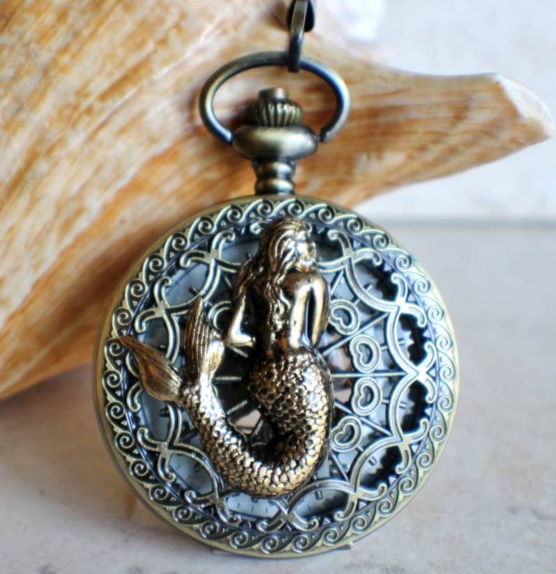 Meerjungfrau Taschenuhr Antik Bronze Steampunk Style von Charsfavoritethings