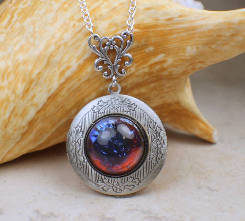 Drachenatem Opal Foto Locket Halskette Silber Finish Andenken von Charsfavoritethings