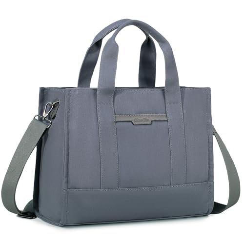 Chase Chic Canvas Handtasche Damen,14 Zoll Umhängetasche Tote Bag,Shopper Tasche mit Reißverschluss Mehrfachtasche Crossbody Bag für Arbeit/Reisen/Schule,Grau von Chase Chic