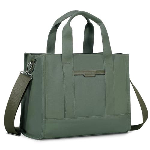 Chase Chic Canvas Handtasche Damen,14 Zoll Umhängetasche Tote Bag,Shopper Tasche mit Reißverschluss Mehrfachtasche Crossbody Bag für Arbeit/Reisen/Schule,Grün von Chase Chic