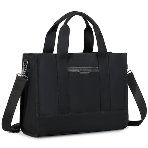 Chase Chic Canvas Handtasche Damen,14 Zoll Umhängetasche Tote Bag,Shopper Tasche mit Reißverschluss Mehrfachtasche Crossbody Bag für Arbeit/Reisen/Schule,Schwarz von Chase Chic