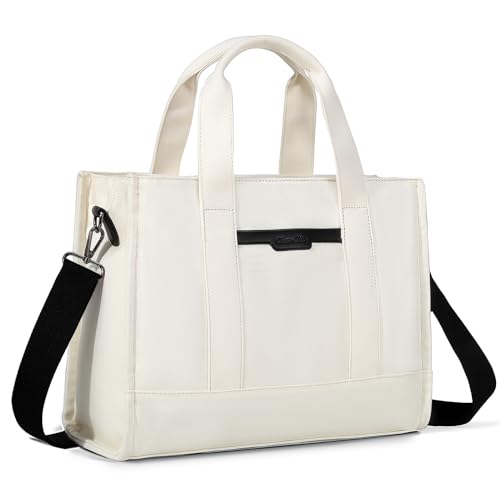 Chase Chic Canvas Handtasche Damen,14 Zoll Umhängetasche Tote Bag,Shopper Tasche mit Reißverschluss Mehrfachtasche Crossbody Bag für Arbeit/Reisen/Schule,Weiß & Schwarz von Chase Chic