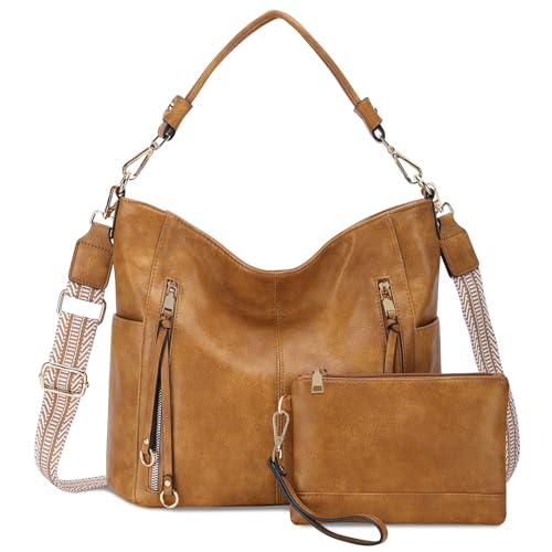 Chase Chic Handtasche Damen, Leder umhängetasche Shopper Hobo Taschen Geldbörse set Gross Schultertasche mit Abnehmbar Schulterriemen 2pcs Gelbbraun von Chase Chic