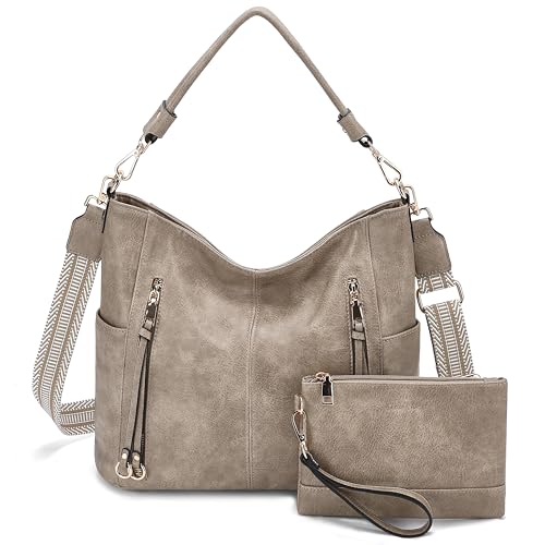 Chase Chic Handtasche Damen, Leder umhängetasche Shopper Hobo Taschen Geldbörse set Gross Schultertasche mit Abnehmbar Schulterriemen 2pcs Khaki von Chase Chic