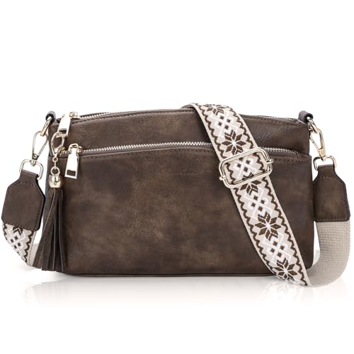 Chase Chic Umhängetasche Damen Klein,Kleiner Handtasche damen,Leder Crossbody Bag mit Breitem Schultergurt,Handytasche für Reisen,Einkaufen,Arbeiten (Koffein) von Chase Chic