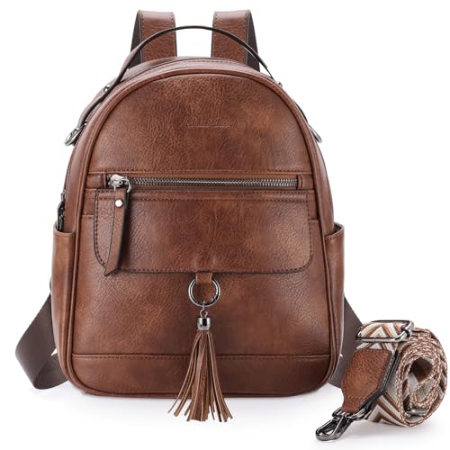 Chase Chic Klein Rucksack Damen,Leder Anti-Diebstahl Mode Rucksackhandtaschen,Mehrzweck Cabrio Schultertasche Handtasche Rucksacktasche,Braun von Chase Chic