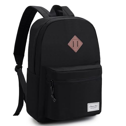 Chase Chic Schulrucksack Mädchen und Jungen Teenager, Lässiger Wasserdichter Rucksack mit 15.6" Laptopfach für Damen Herren, Schwarzer von Chase Chic