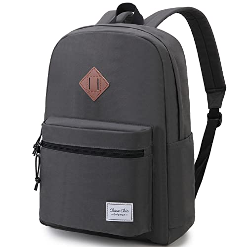 Chase Chic Schulrucksack Mädchen und Jungen Teenager, Lässiger Wasserdichter Rucksack mit 15.6" Laptopfach für Damen Herren, Grau von Chase Chic