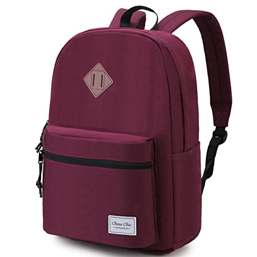 Chase Chic Schulrucksack Mädchen und Jungen Teenager, Lässiger Wasserdichter Rucksack mit 15.6" Laptopfach für Damen Herren, Rot von Chase Chic