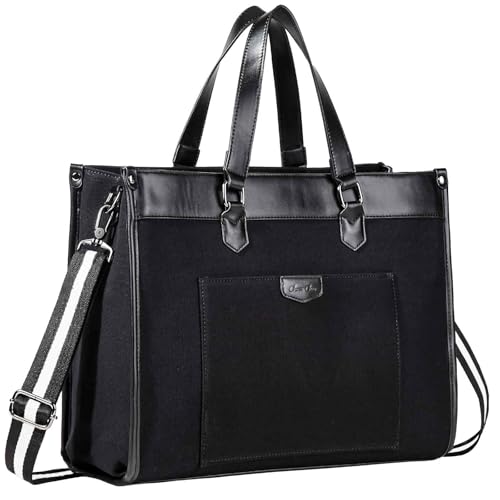 Chase Chic Canvas Laptop Handtasche,Shopper Damen Groß 15,6 zoll Schultertaschen Laptoptasche Tote bag für Büro Schule Reisen,schwarz von Chase Chic