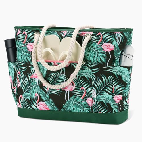 Chase Chic Strandtaschen für Frauen, Große Strandtasche für die Familie mit mehreren Taschen und Reißverschluss für Reisen und Urlaub Flamingo Chase Chic Strandtaschen für Frauen, Große Strandtasche für die Familie mit mehreren Taschen und Reißverschluss für Reisen und Urlaub Flamingo von Chase Chic