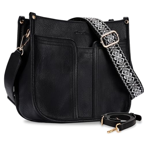 Chase Chic Umhängetasche Damen,Mittelgroß Handtasche,PU Leder Crossbody Bag Schultertasche mit 2 verstellbarem Riemen(Schwarz) von Chase Chic