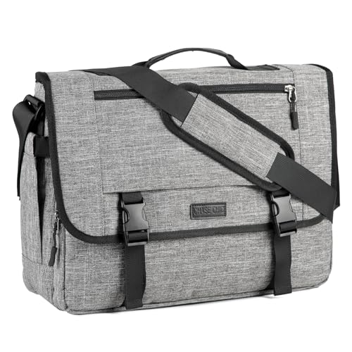 Chase Chic Herren Umhängetasche Aktentasche, Wasserdichte Laptoptasche Für 15,6 Zoll Laptop, Kuriertasche Arbeitstasche Messenger Bag Arbeit Alltag, Grau. von Chase Chic