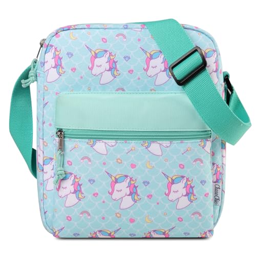 Chase Chic Umhängetasche Mädchen, süßes Cartoon-Einhorn/Katze Umhängetasche Snack-Tasche, Wasserfeste Teenager-Mädchen-Handtasche mit Flaschenhalter für Schule/Reise von Chase Chic