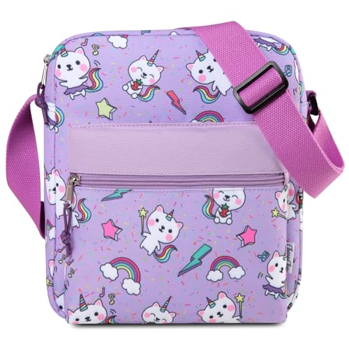 Chase Chic Umhängetasche Mädchen, süßes Cartoon-Einhorn/Katze Umhängetasche Snack-Tasche, Wasserfeste Teenager-Mädchen-Handtasche mit Flaschenhalter für Schule/Reise von Chase Chic