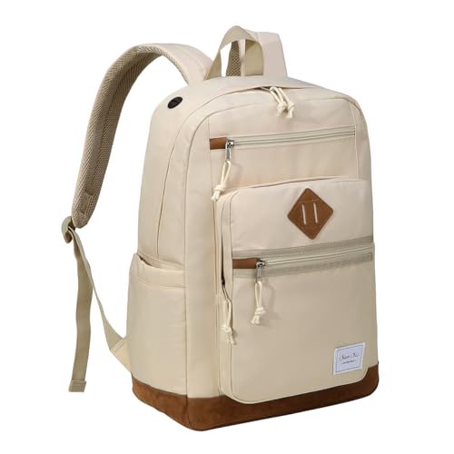 Chasechic Schulrucksack Herren, Wasserabweisend Schultasche Groß Daypack Für Damen Teenager Mädchen Jungen,Backpack Studium Arbeit Freizeit Reise 18.8 Liter Beige von Chase Chic