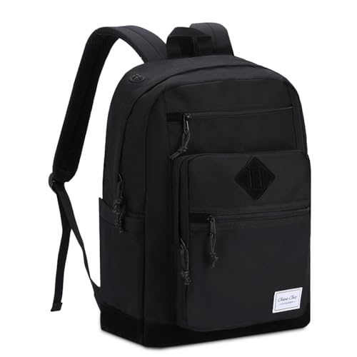 Chasechic Schulrucksack Herren, Wasserabweisend Schultasche Groß Daypack Für Damen Teenager Mädchen Jungen,Backpack Studium Arbeit Freizeit Reise 18.8 Liter Ganz Schwarz von Chase Chic