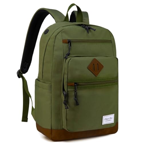 Chasechic Schulrucksack Herren, Wasserabweisend Schultasche Groß Daypack Für Damen Teenager Mädchen Jungen,Backpack Studium Arbeit Freizeit Reise 18.8 Liter Grün von Chase Chic