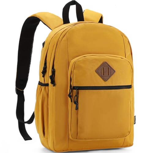 Chase Chic Rucksack Damen, 15 Zoll Laptop Rucksack, Wasserdichter Großer Rucksack mit Kopfhöreranschluss für Schule/Reise, Gelb von Chase Chic