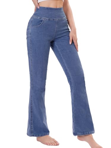 Chasehot Bootcut Jeans Damen, High Waist Stretch Jeggings Damen mit 4 Taschen Jeanshose zum Anziehen Schlaghose Jeans,Indigoblau-L-29 von Chasehot