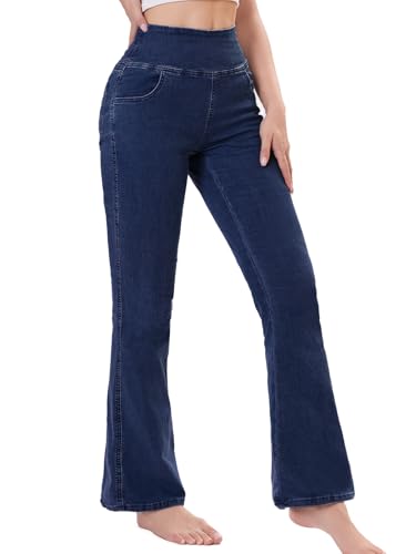 Chasehot Bootcut Jeans Damen, High Waist Stretch Jeggings Damen mit 4 Taschen Jeanshose zum Anziehen Schlaghose Jeans,Marineblau-XXL-29 von Chasehot