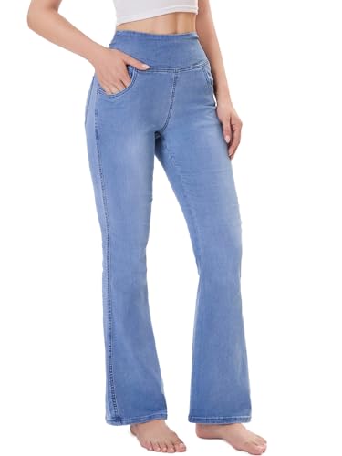 Chasehot Bootcut Jeans Damen, High Waist Stretch Jeggings Damen mit 4 Taschen Jeanshose zum Anziehen Schlaghose Jeans,Hellblau-S-31 von Chasehot