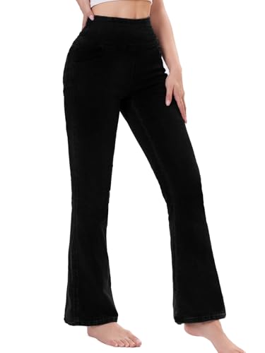 Chasehot Bootcut Jeans Damen, High Waist Stretch Jeggings Damen mit 4 Taschen Jeanshose zum Anziehen Schlaghose Jeans,Noir-L-31 von Chasehot