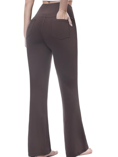 Chase Hot Bootcut Yogahose Damen, High Waist Lange Schlaghose Leggings Stretch Mit 4 Taschen Flared Jogginghose Sporthose Für Gym Fitness Alltag,Braun-XXL-31 von Chasehot