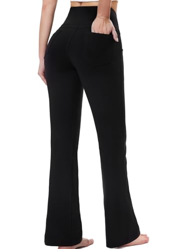 Chasehot Bootcut Yogahose Damen, High Waist Lange Schlaghose Leggings Stretch Mit 4 Taschen Flared Jogginghose Sporthose Für Gym Fitness Alltag,Massiv Schwarz-M-29 von Chasehot