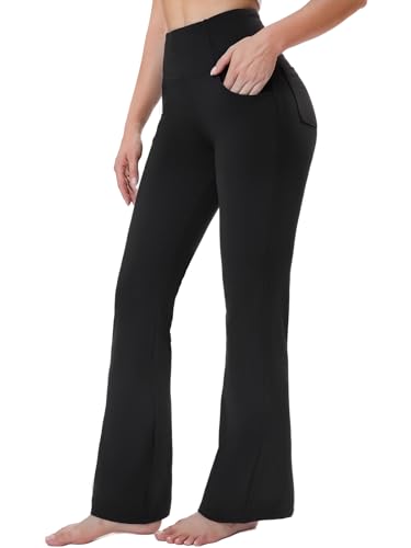 Chasehot Bootcut Yogahose Damen, High Waist Lange Schlaghose Leggings Stretch Mit 4 Taschen Flared Jogginghose Sporthose Für Gym Fitness Alltag,Massiv Schwarz-M-31 von Chasehot