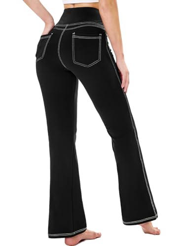 Chasehot Bootcut Yogahose Damen, High Waist Lange Schlaghose Leggings Stretch Mit 4 Taschen Flared Jogginghose Sporthose Für Gym Fitness Alltag,Schwarz-L-29 von Chasehot