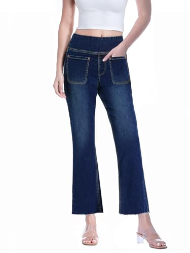 Chasehot Bootcut Jeans Damen,High Waist Stretch Cropped Leg Denim Hose Mit Taschen,7/20 Hose Jeans Capri Damen,Dunkelblau-L Chasehot Bootcut Jeans Damen,High Waist Stretch Cropped Leg Denim Hose Mit Taschen,7/20 Hose Jeans Capri Damen,Dunkelblau-L von Chasehot