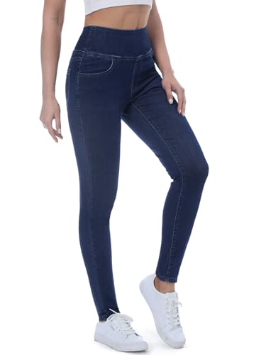 Chasehot Skinny Jeans Damen, High Waist Stretch Jeggings Damen mit 4 Taschen Jeans Leggings Damen Jeanshose zum Anziehen,Dunkles Indigo-XL von Chasehot