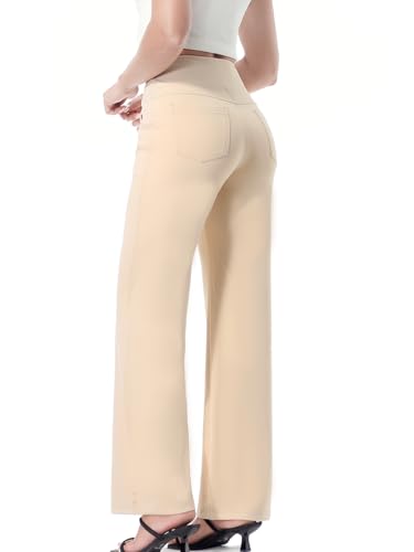 Chasehot Yogahose Damen, Activewear-Hosen mit Taschen für Damen Straight Stretch Jogginghose Hohe Taille Sporthose Weites Bein Straighthose Lässige Arbeitshosen,Khaki-S von Chasehot