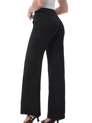 Chasehot Yogahose Damen, Activewear-Hosen mit Taschen für Damen Straight Stretch Jogginghose Hohe Taille Sporthose Weites Bein Straighthose Lässige Arbeitshosen,Massiv Schwarz-S von Chasehot