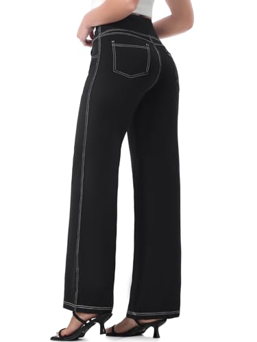 Chasehot Yogahose Damen, Activewear-Hosen mit Taschen für Damen Straight Stretch Jogginghose Hohe Taille Sporthose Weites Bein Straighthose Lässige Arbeitshosen,Schwarz-M von Chasehot