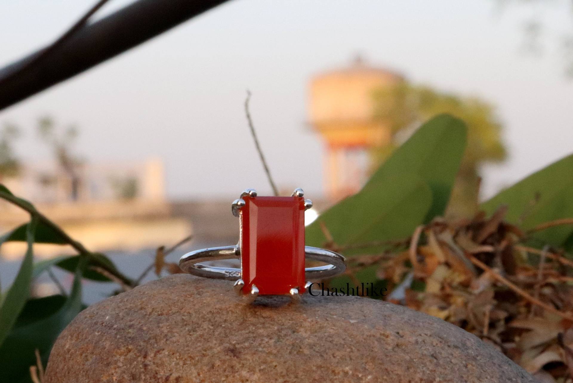 Karneol Ring - Baguette Form 925 Sterling Silber Schmuck Orange Ehering Geschenkring Für Sie von Chashtlike