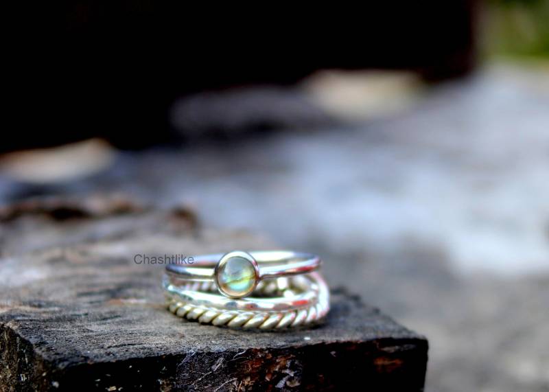Labradorit Stacking Ring - 925 Silber 3 Set -Labradorit Handgemachter Schmuck von Chashtlike