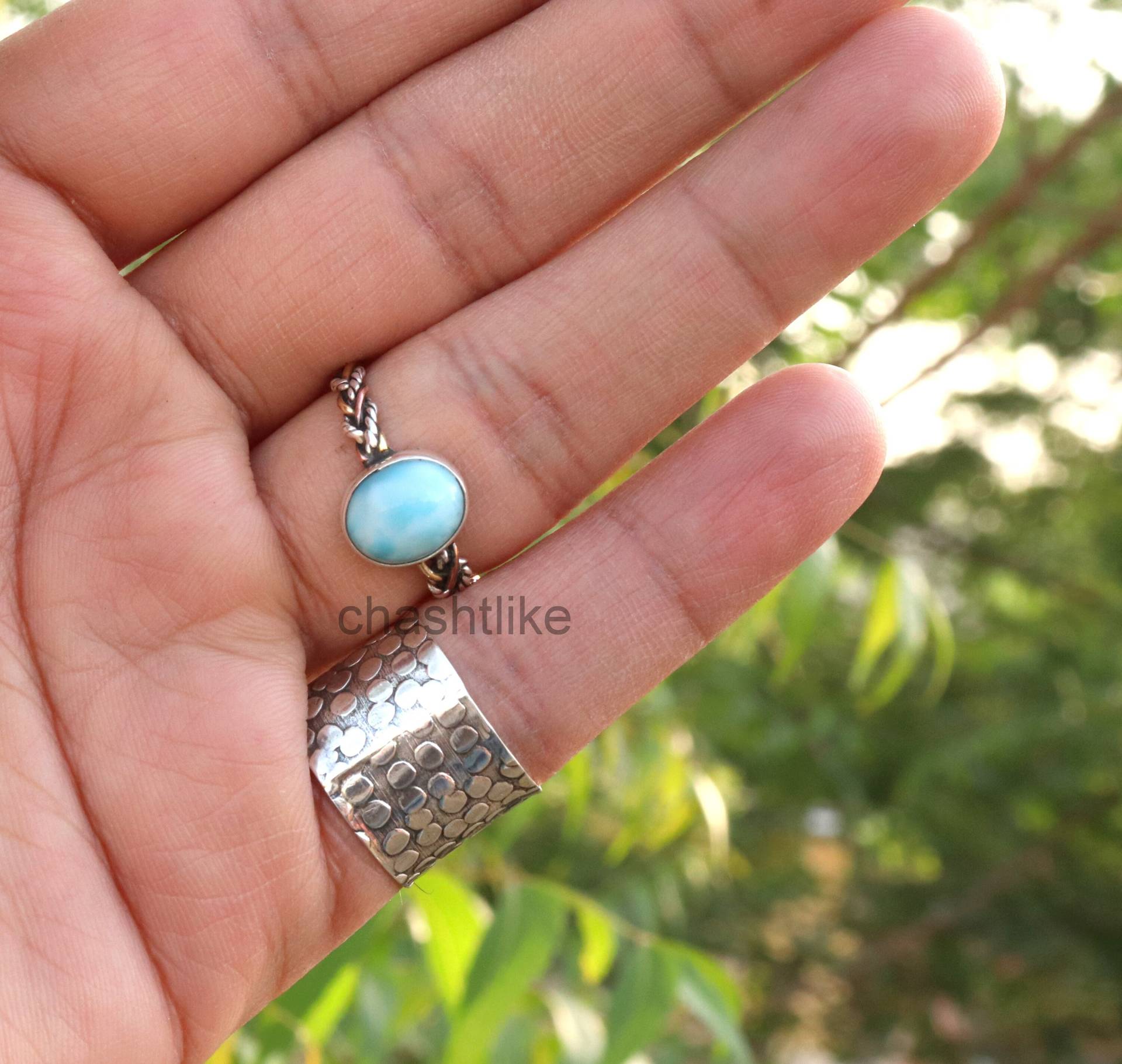 Larimar Ring - 925 Silber Twist Band Antiker Schmuck Blau Geschenk Für Sie Larimar Ring - 925 Silber Twist Band Antiker Schmuck Blau Geschenk Für Sie von Chashtlike