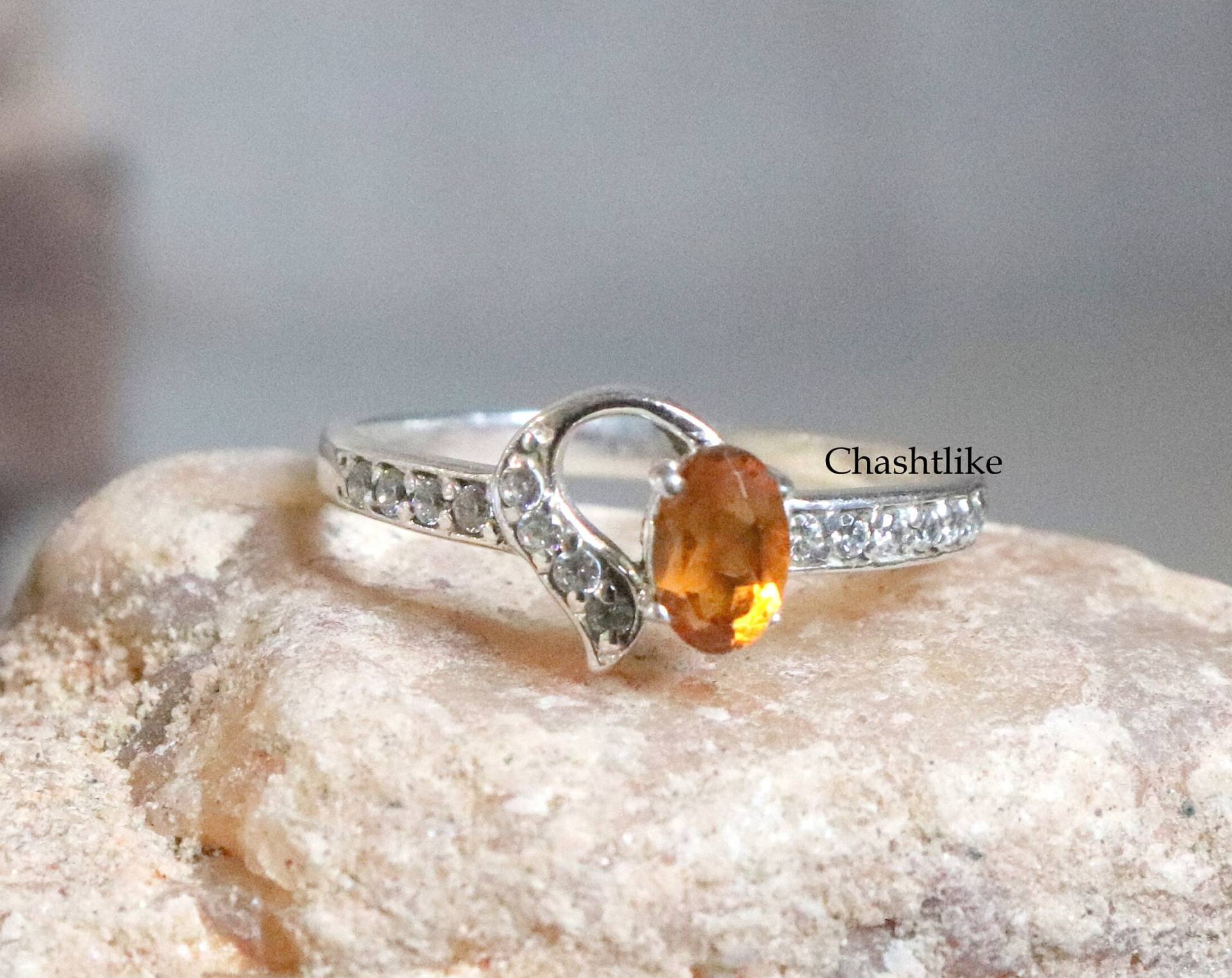 Natürlicher Citrin Ring - 925 Silber Gelber Handgemachter Mit Cz -November Birthstone Ehering von Chashtlike