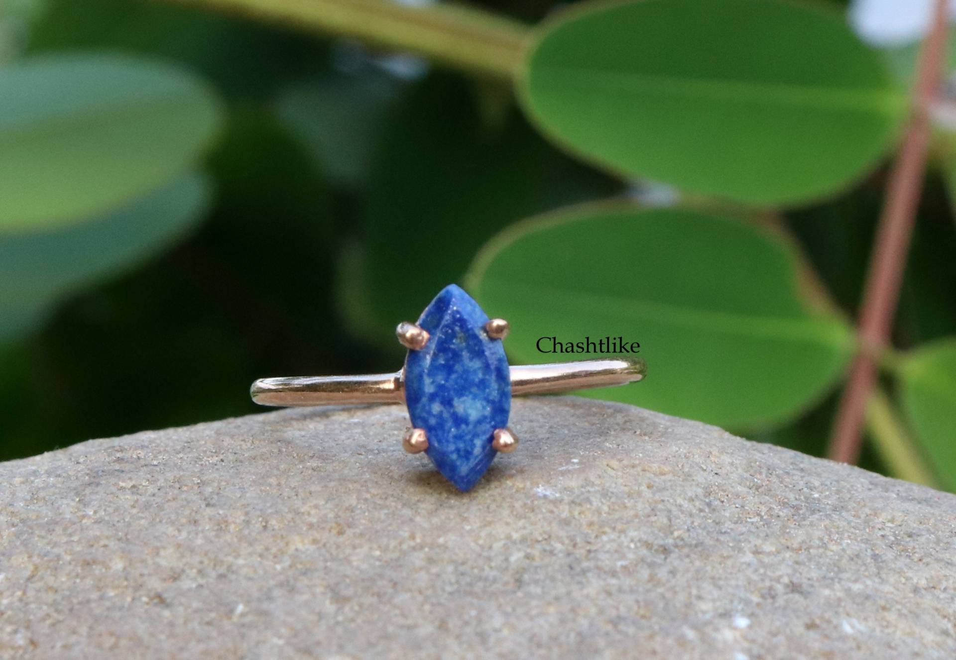 Natürlicher Lapis Ring - Lazuli 925 Sterling Silber Prong Blauer Rose Gold Ehering Geschenk An Sie von Chashtlike