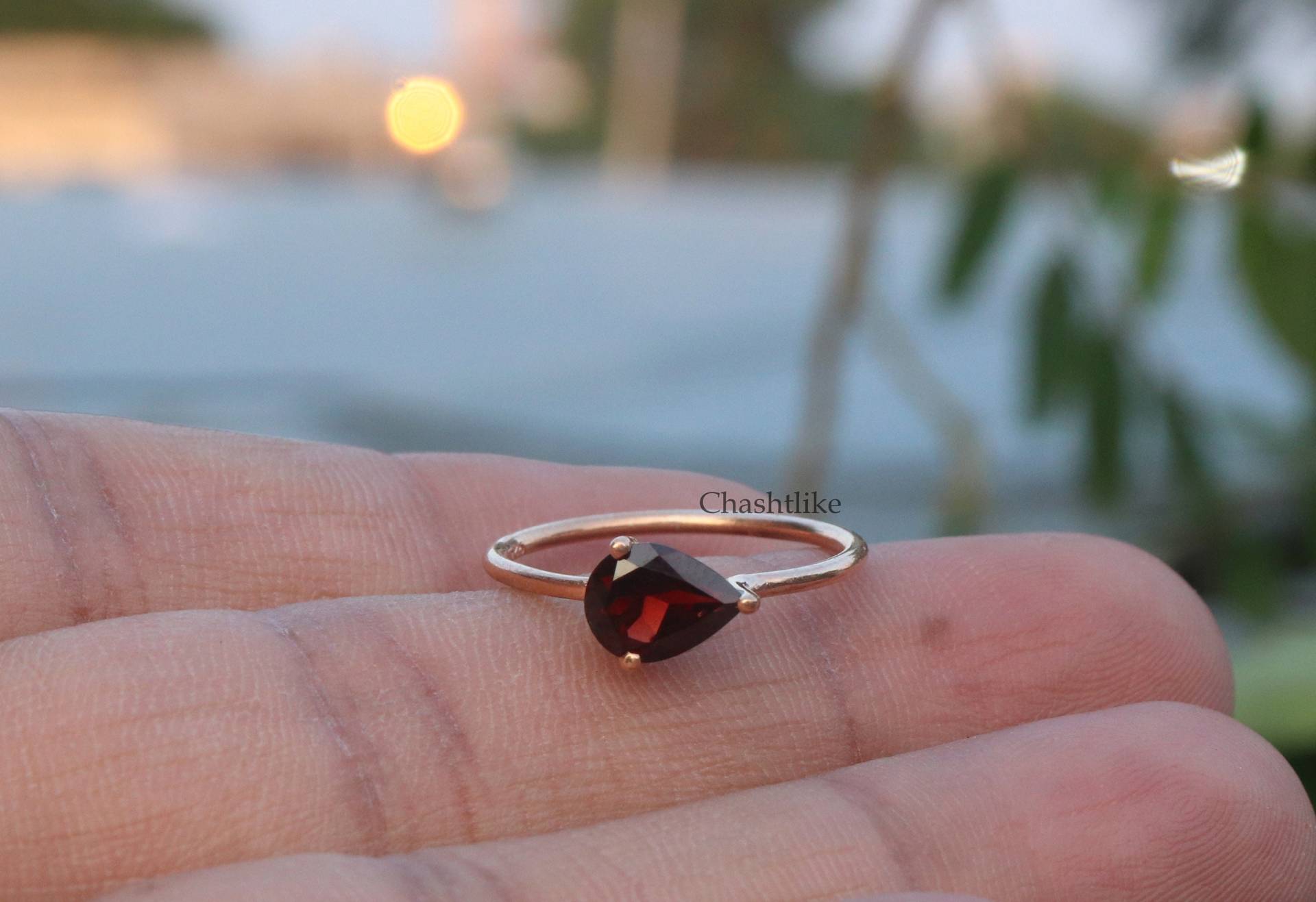 Natürlicher Roter Granat Ring - 925 Silber Rose Gold Prong Cut Stone Schmuck Januar Birthstone Geschenk Für Sie von Chashtlike