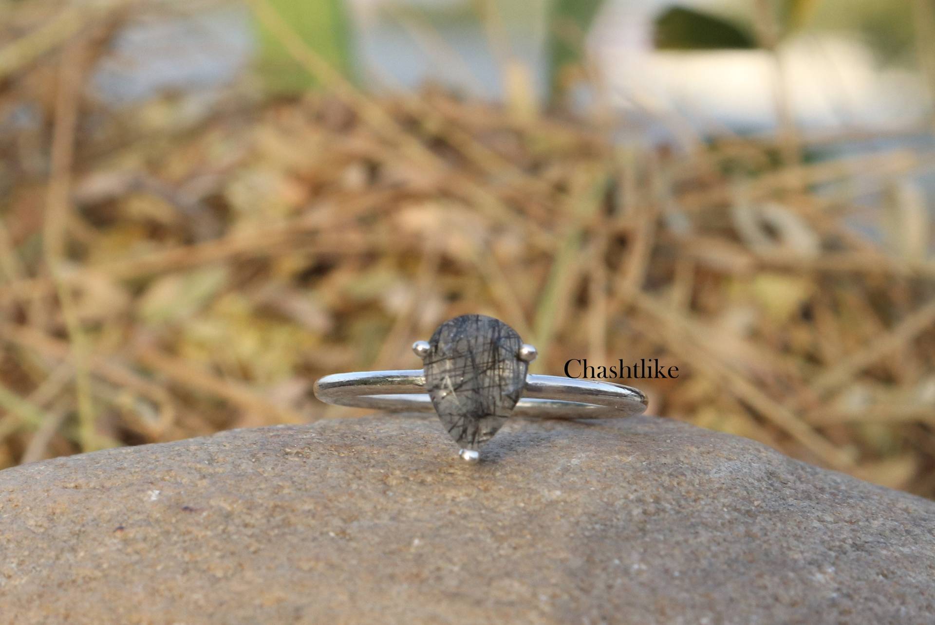 Natürlicher Rutilquarz Ring - Schwarzer Rutil 925 Silber Silberr Handgefertigter Edelstein Geschenk Ihr von Chashtlike