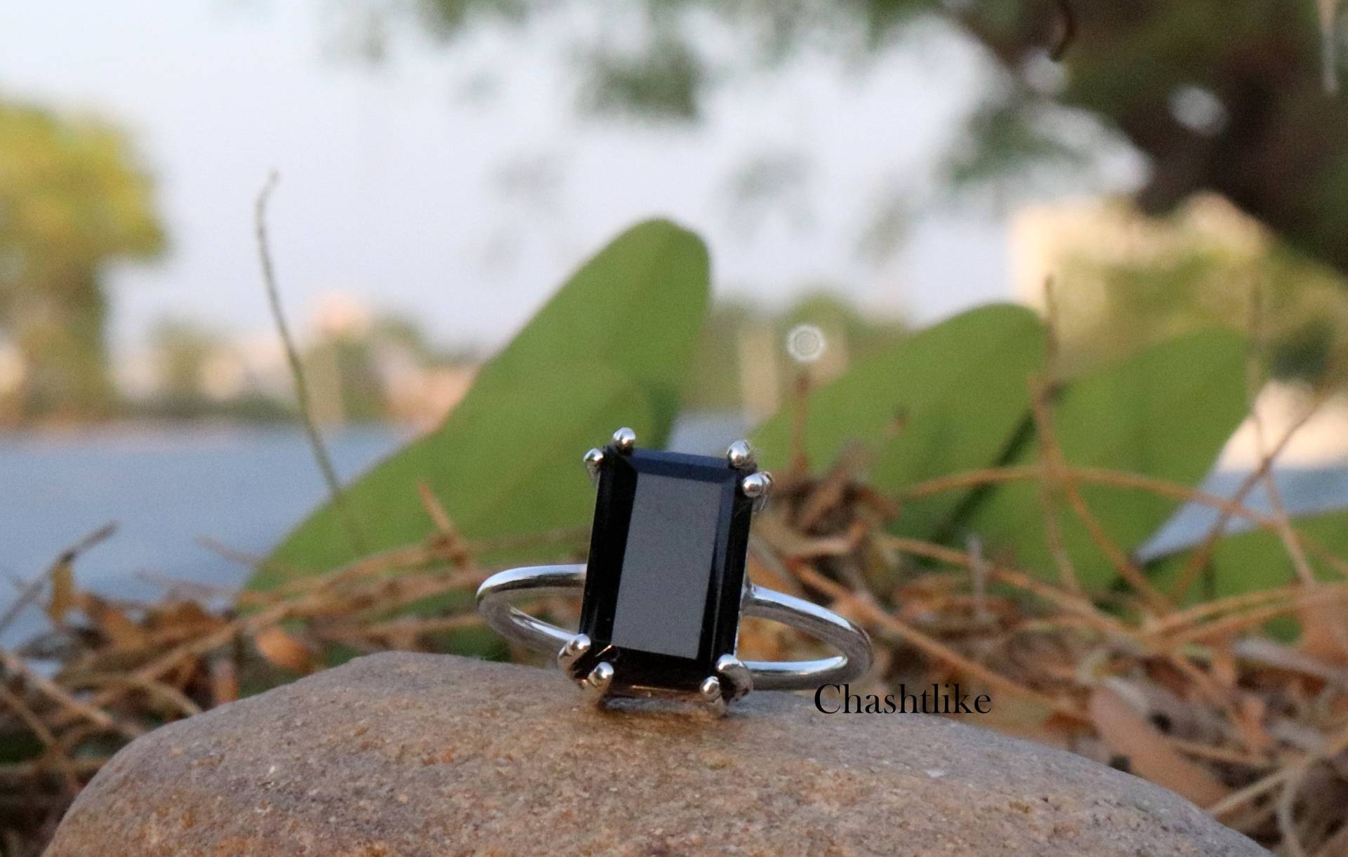 Schwarzer Onyx-Ring, 925Er Silberring, Onyx-stiftring, Muttertagsgeschenk-Ring, Handgefertigter Ring, Onyx-Baguette-Ring, Ehering, Geschenk Für Sie von Chashtlike