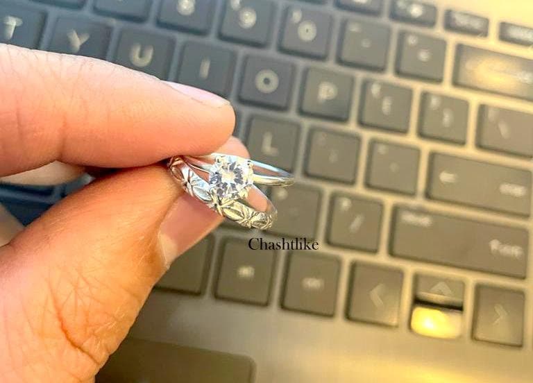 Zirkon Ring - 925Er Silber Edelsteinring Handgefertigtes Silberband 2 Ringe Set Geschenk Zu Ihrem Weißer Zirkonschmuck -Selbstdesignring von Chashtlike