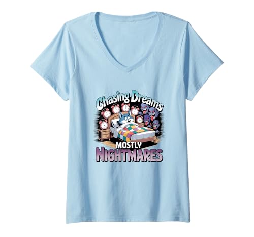 Damen Träume jagen, meistens Albträume, Lustiger Schlafhumor T-Shirt mit V-Ausschnitt Damen Träume jagen, meistens Albträume, Lustiger Schlafhumor T-Shirt mit V-Ausschnitt von Chasing Dreams Mostly Nightmares Fun Sleep