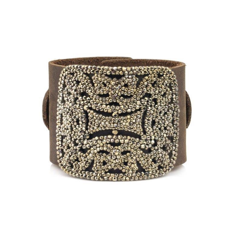 Vintage Geschnitten Stahl Lederarmband von Chasseptitloup