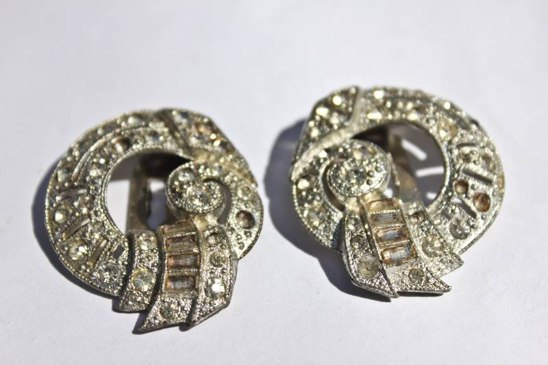 Antike Art Deco Strass Clips - 1930Er Jahre Silber Ton Antike Art Deco Strass Clips - 1930Er Jahre Silber Ton von ChatBlancVintage