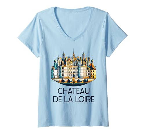 Damen Majestätisches Château de la Loire – Souvenir aus Frankreich T-Shirt mit V-Ausschnitt von Château de la Loire - Souvenir de France