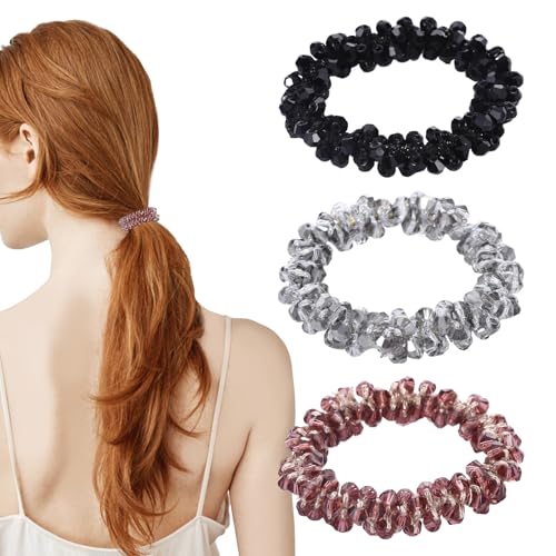 3 Stück Haargummi Damen Scrunchies Kristall, Haarschmuck, Scrunchies Glitzer Haargummi mit Strass, Haarschmuck Glitzer, Elastischer Haarband mit Funkelnde Perlen für Damen Mädchen von ChauLanBow
